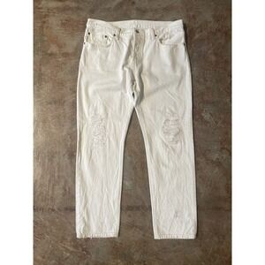 Levi's 501 CT Mid Rise Straight Leg White Distressed Jeans 30W x 32L *